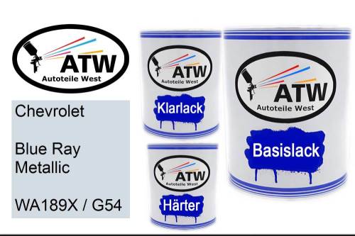 Chevrolet, Blue Ray Metallic, WA189X / G54: 1L Lackdose + 1L Klarlack + 500ml Härter - Set, von ATW Autoteile West.